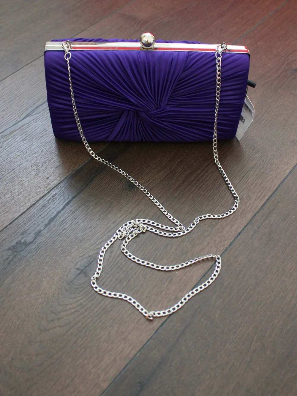 Akira Purple Satin‎ Knotted Evening Clutch with Chain